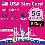 USA Prepaid SIM Card | Unlimited 5G/4G LTE High-speed Internet Data in US (Hawaii included) | Unlimited Calls and Texts (SMS) in United States | Refillable! (6 Days)