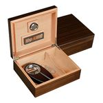 Woodronic Cigar Humidor Set with Cigar Cutter and Ashtray for 30-50 Counts, Spanish Cedar Cigar Box Set for Beginners with Hygrometer, Humidifier, Tight Seal for Best Humidity, Great Gift for Father