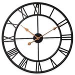 Evursua 24 inch Thicken & Heavy Large Metal Wall Clocks for Living Room Decor Large Decorative Clock Oversized,Big Roman Numeral Non Ticking (Black)