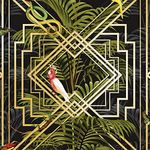 Holden Decor Birds Tropical Palm Trees Wallpaper Black Metallic Gold Green Congo