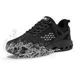 FLOWING PLUME Men's Waterproof Shoes Running Tennis Walking Sneakers Rain Shoes Water Resistant Comfortable Slip-Resistant Breathable Lightweight(7.5, Black)