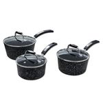 Scoville NEVERSTICK 3pcs Saucepan Set with Lids, Non Stick Saucepan Set, 16/18/20cm Saucepans, Suitable for All Hobs Including Induction, PFOA Free, Cool-Touch Handles, Aluminium, Black