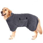 PETTOM Dog Drying Coat Small, Microfiber Super Absorbent Adjustable Towel Robe, Quick Drying Pet Bathrobe for Bath and Swimming (S,Grey)