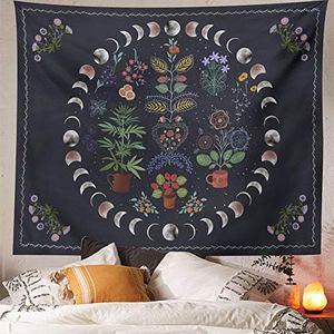 XGXL Botanical Moon Phase Tapestry - Floral Plants Boho Tapestry Wall Hanging Bohemian Mandala Wall Tapestry for Bedroom Aesthetic Home Dorm