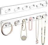 MaxGear Acrylic Necklace Holder 2 Pack, Wall Mounted Jewelry Organizer for Necklaces, Bracelets, Rings, and Bangles Display Rack, Jewelry Hooks Hanging Necklace Organizer for Women & Girls