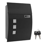 SONGMICS Mailbox, Wall-Mounted Lockable Post Letter Box with Viewing Windows, Nameplate, and Keys, Easy to Install, Black GMB30BK