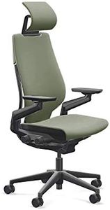 Steelcase Gesture Office Desk Chair with Headrest Plus Lumbar Support Cogent Connect Olivine 5SF4 Fabric High Black Frame