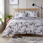 Olivia Rocco Easy Care Printed Duvet Cover Set 100% Polyester Breathable Stylish Comforter Reversible Quilted Bedding Bed Sets With Pillowcases BLOSSOM DUVET SET, GREY DOUBLE