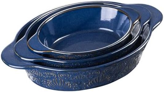 Dafuceramic Casserole Dishes for Oven Sets of 3, Ceramic Oval Baking Dish, Au Gratin Baking Pans with Handles for Roasting, Lasagna, Pie, Baking Meat & Vegetables, Blue