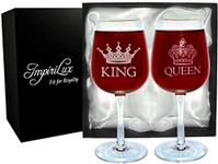 ImpiriLux King and Queen Wine Glass Set | Beautiful Gift for Newlyweds, Engagements, Anniversaries, Weddings, Parents, Couples, Christmas - Novelty Drinking Glassware