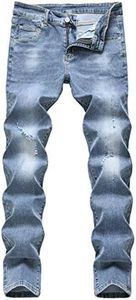 Qazel Vorrlon Men's Light Blue Skinny Ripped Jeans Destroyed Distressed Pencil Pants TG009, Size 36