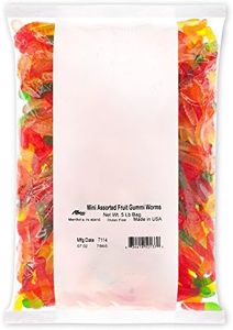 Albanese Candy Mini Assorted Fruit Gummi Worms 5 Pound Bag Gummi Candy, Assorted Flavors: Cherry, Green Apple, Pineapple, Lemon, Orange; Gluten Free Dairy Free Fat Free
