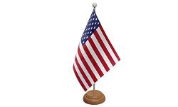 9" x 6" USA United States Of America American Large Desktop Table Flag With Wooden Base & Pole Ideal For Party Conferences Office Display