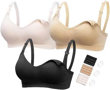 HOFISH Nursing Bras for Maternity Breastfeeding Seamless Wirefree Push Up Bras for Womens Pregnancy Everyday Comfort 3Pack Black Beige Pink Small