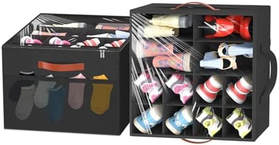 Aokeyee Shoe Storage Organizer for Closet, Large Shoe Box Storage Containers with Clear Cover and Reinforced Handles, Foldable Shoe Storage Organizer Box Bin, Fits to 12-16 Pairs, 2 Pack (Black)
