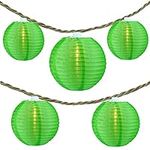 YULETIME Waterproof Lantern String Lights, 10 Count Nylon Lantern on 8.7' Champagne Wire, UL Listed 8" Spacing End-to-end Connectable Plug-in String Lights (Green)