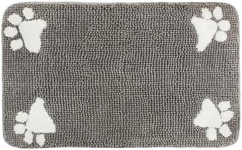 COTTON CRAFT Dog Door Mat for Muddy Paws - Ultra Absorbent Non Slip Door Mat - Quick Dry Pet Rug - Washable Dog Bed Mat - Soft Cozy Plush Chenille Microfiber Indoor Outdoor Entrance Mat - 20x31 - Grey