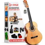 Pyle Beginner Acoustic Guitar Kit, 3/4 Junior Size Instrument for Kids, Adults, 34 Natural Gloss