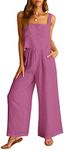 ANRABESS Women's 2 Piece Outfits Linen Pants Jumpsuit Matching Lounge Set Casual Summer Beach Vacation Trendy Clothes Rose Medium