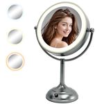 Professional 8.5" Lighted Makeup Mirror, 10X Magnifying Vanity Mirror with 32 Medical LED Lights, Senior Satin Nickel Cosmetic Mirror,Brightness Adjustable(0-1100Lux) Desk Lamp Night Light Alternative