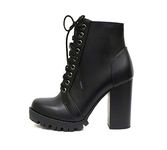 Soda Chalet – Fashion Lace up Military Inspired Ankle Boot with Stacked Heel and Side Zipper (9, Black)