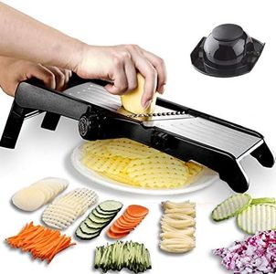 GProMe Mandoline Slicer – Adjustable Thickness Vegetable Mandolin, Fruit Potato Slicer, French Fries Cutter, Food Waffle,Julienne Grater– Sharp Stainless Steel Blades(black)