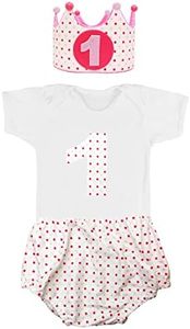 Kembilove Conjunto cumpleaños 1 año – Cubrepañal bebe niño – Conjunto 3 piezas ropa de unicornios – Regalos cumpleaños 1 año – Traje primer cumpleaños niña Manga Corta, Lunares rosa