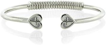 1928 Jewelry Silver-Tone Heart Cross Coil Spring C-Cuff Bracelet