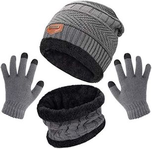 MAYLISACC Kids Hat Scarf Gloves Set boys, 3 Pack Hats and Gloves Set Kids Beanie Hat Circle Scarf and Touch Screen Gloves Set with Warm Lining for Children Mittens for Toddler Boys
