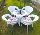 AAKARSHAK India 4+1 Outdoor Indoor Patio Furniture Sets Rattan Chair Patio Set Conversation Set Bistro Set Chairs Balcony Outdoor Garden Furniture Chair (White and Multicolor Cushion)