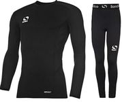 Sondico Boys Base Layer Tights & Top Set Junior Football Core Baselayer (Black L/S with Pants, 9-10 years)