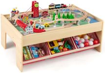 Costzon Train Table, 3-in-1 Wooden 