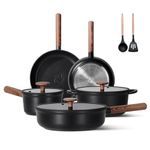 JEETEE Ceramic Cookware Set, 15 PCS Pots and Pans Set Non Stick with Removable Handles, Non Toxic Induction Kitchen Cookware Sets, Dishwasher/Oven Safe PFAS/PTFE/PFOA Free Black