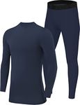 PowerLayer Skins for Boys Kids Base Layer Thermal Long Sleeve Top & Tights Football Compression Set - Navy Top + Navy Tights, 10-12 Years