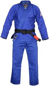 FUJI Lightweight Brazilian Style Jiu Jitsu Uniform, BJJ Uniform with Pearl Weave Fabric Jacket and Bungee Drawstrings, Blue, Size A5