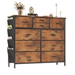 Wide Dresser with 10 Large Drawers, Storage Fabric Drawer Unit for Bedroom Living Room Closet Entryway, Sturdy Metal Frame, 11.8" D x 38.7" W x 39.4" H, Rustic Brown