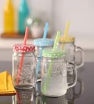 Ash & Roh® - Straw Glass Mason Jar with Multi-Color Air-Tight Lids and Handle - 500 ML (1)