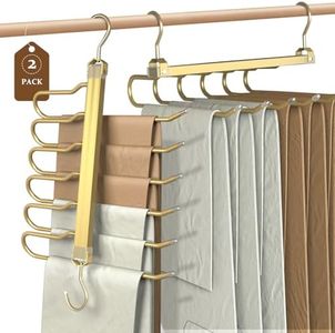 HEYITOP Pants Hangers,6 Layers Space Aluminum Clothes Pants Hangers 2 Pack,Space Saving Non Slip Closet Hangers for Men Women Closet Storage Organizer for Pants Jeans Trousers Skirts Scarf(Gold)