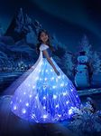 UPORPOR Princess Costumes for Girls, Light Up Magical Snow Princess Dress, Christmas Girls Fancy Ice Costume Kids Halloween Dressing Up Clothes for Girls, Birthday Party Carnival Blue Dress, 120