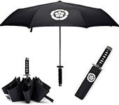 Cool Lemon Samurai Katana Master Sword Hilt Handle Folding Umbrella Anime Portable Travel Japanese Ninja Compact Umbrellas Windproof, Black Glue Anti UV, Business Birthday Gift for Men