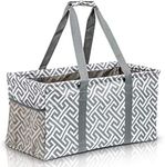 Extra Large Utility Tote Bag - Oversized Collapsible Pool Beach Bag With Two Exterior Pockets - Geo Grey