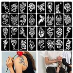 Xmasir 34 Pieces Airbrush Temporary Tattoo Stencils for Men Arm Back Body Panit Reusable Glitter Tattoo Sticker 2 Large+32 Small Size