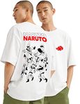 FUBURA Men's Loose Fit Baggy Oversized Cotton Round Neck Half Sleeves Naruto Anime Back Printed Graphic T shirt (X-Large, White)