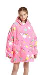 Shamdon Home Collection Kids Oversized Blanket Hoodie,Wearable Blanket Sweatshirt for Girls Boys, Sherpa FLeece Hooded Pullover with Pocket for Children Teens Aged 5-15 Rainbow Unicorn