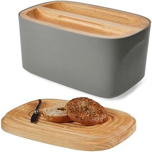 Sonder Los Angeles, Modern Bamboo Fiber and Recycled Plastic Bread Box (Charcoal) for Kitchen Countertop with Reversible Cutting Board Lid, Homemade Bread Bin Storage Container 14.25 x 9.25 x 7 in