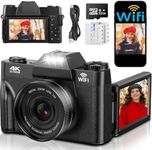 4K Digital Camera with WIFI, 75MP UHD Compact Cameras, 3 Inch 180° Flip Screen 16X Digital Zoom Autofocus Rechargeable Vlogging Camera with 32GB Card & 2 1500mAh Batteries for Kids Beginners Teenagers