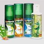 BOROLINE's Suthol Active Neem Gel 100 ml + Neem Spray 100 ml + Chandan 100 ml + Aloe Vera 100 ml | Stops Skin Irritations, Prickly Heat, Itching, Rashes | With Neem, Turmeric (Pack of 3)