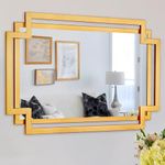 Autdot 20" x 30" Gold Wall Mirror for Decor, Elegant Living Room Decorative Mirror with Irregular and Rectangular Metal Frame, Bathroom Mirror Above Sink