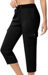 TBMPOY Women's Capri Pants Lightweight Quick Dry Hiking Cargo Pockets Casual Water Resistant Travel Cropped Cotton Black L