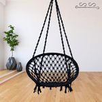 Patiofy Swing For Adults/Jhula For Adults/Wooden Swing For Living Room/Swing For Balcony/Swing For Adults For Home/Jhoola/Cotton Round Hammock Hanging Swing Chair With Hanging Kit (Black)